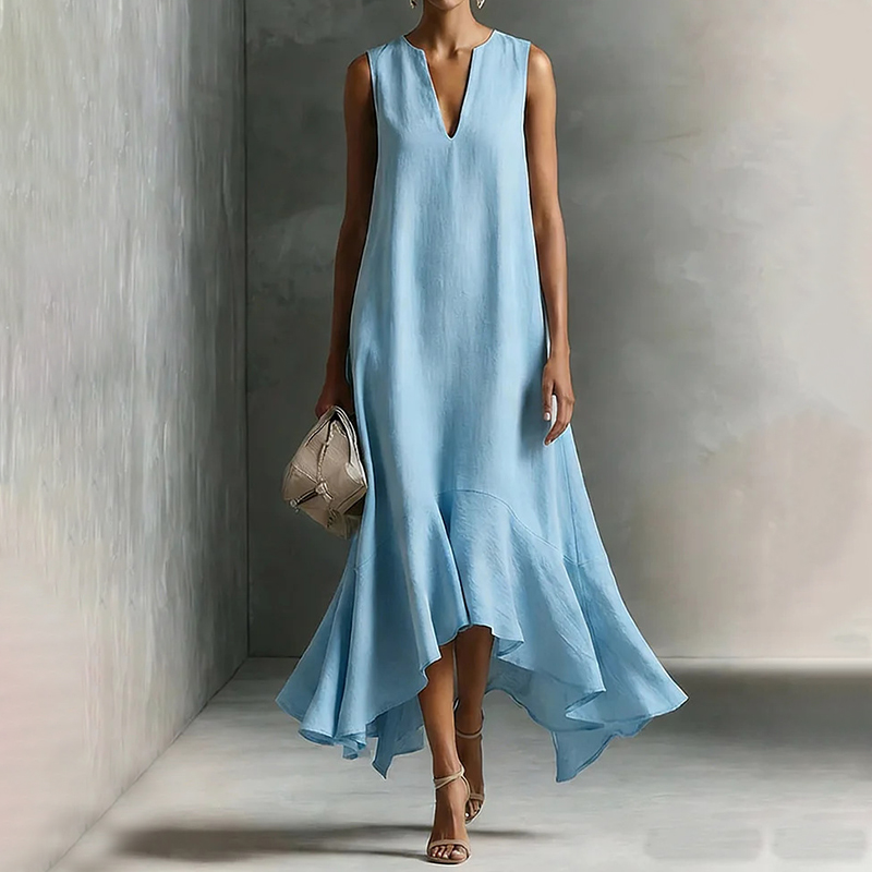 Women's Fashion Deep V-neck Sleeveless Irregular Hem Dress
