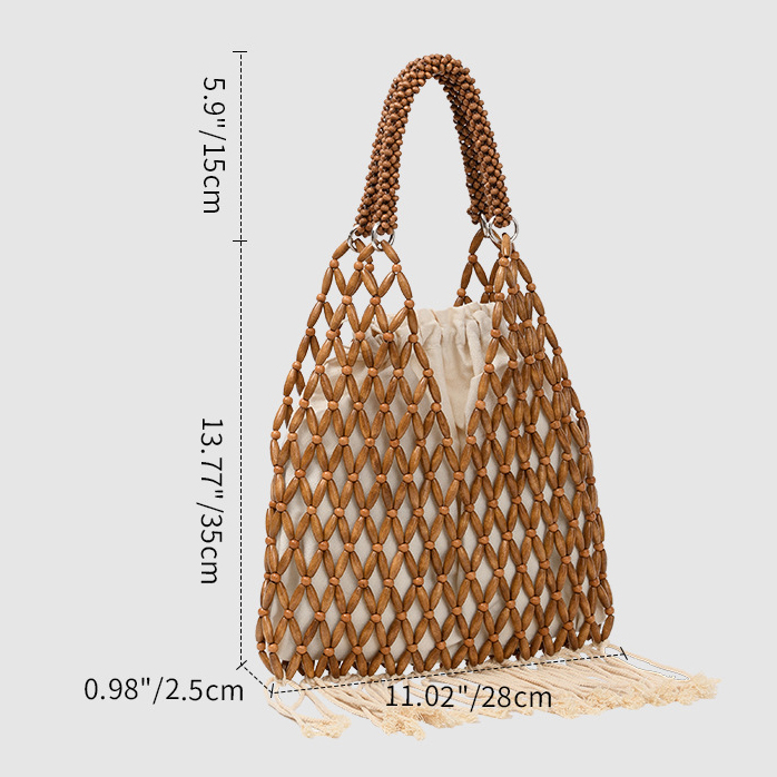 Vacation Tassel Hand-woven Beaded Wooden Bead Handbag