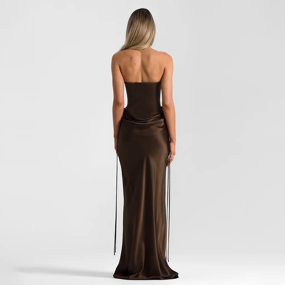 Solid Color Slim Fit Bandeau Jumpsuit And Skirt Two-piece Set
