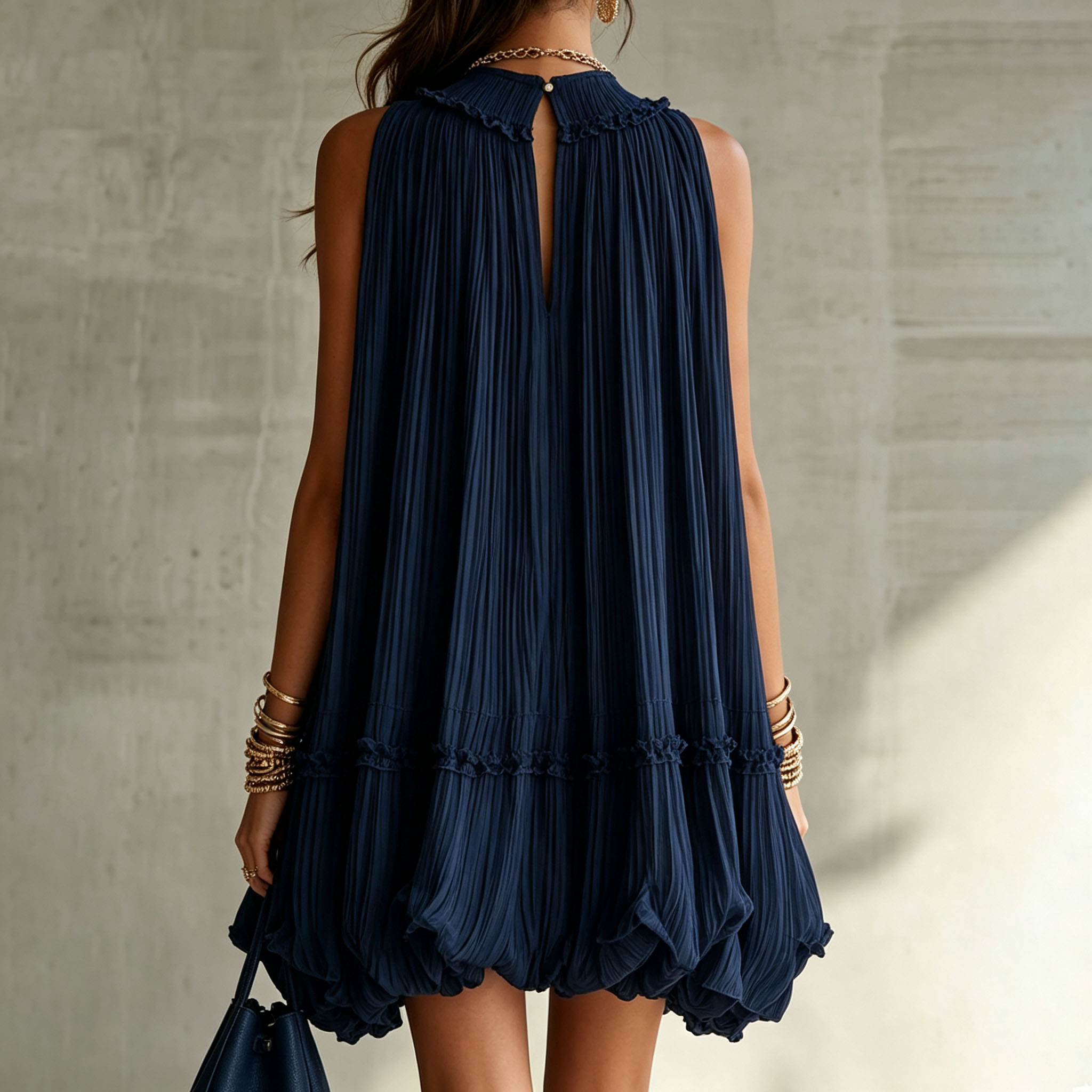 Elegant Sleeveless Pleated Ruffles Mini Dress