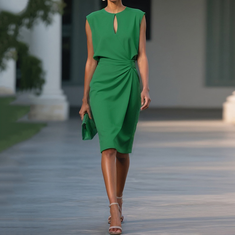 Retro Solid Color Elegant Slim-fit Dress