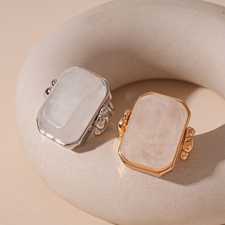 Elegant Simple Natural Stone Geometric Block Ring