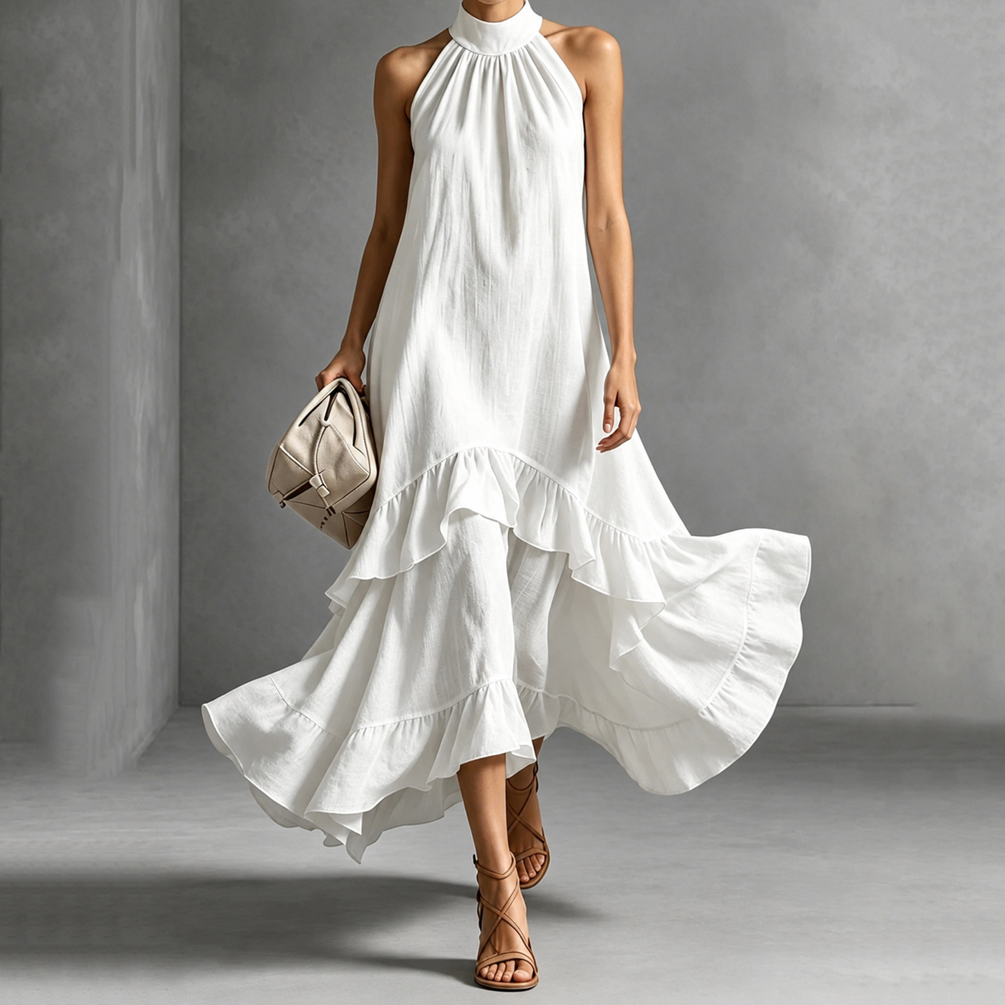 Elegant Sleeveless Ruffles Maxi Dress