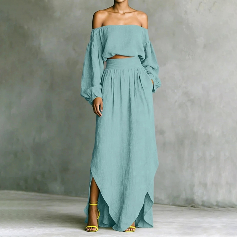 Casual Off-shoulder Top And Irregular Skirt Two-piece Set