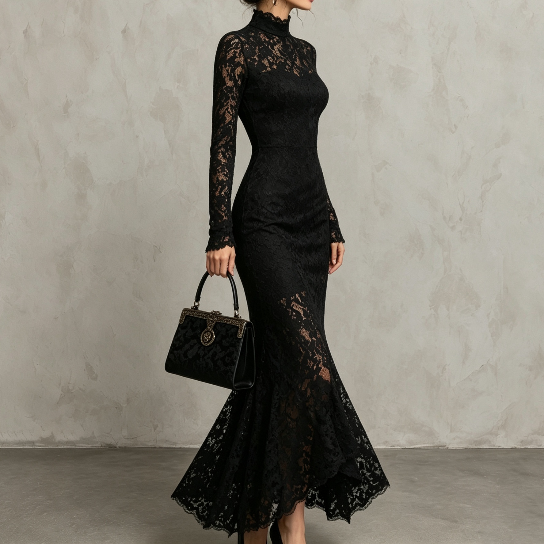 Elegant Elastic Lace Patchwork Fishtail Maxi Dress