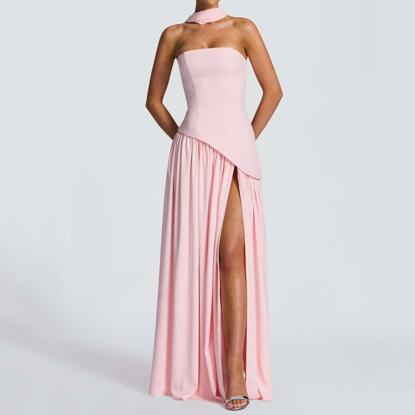 Sexy Backless High Slit Tube Top Solid Color Dress