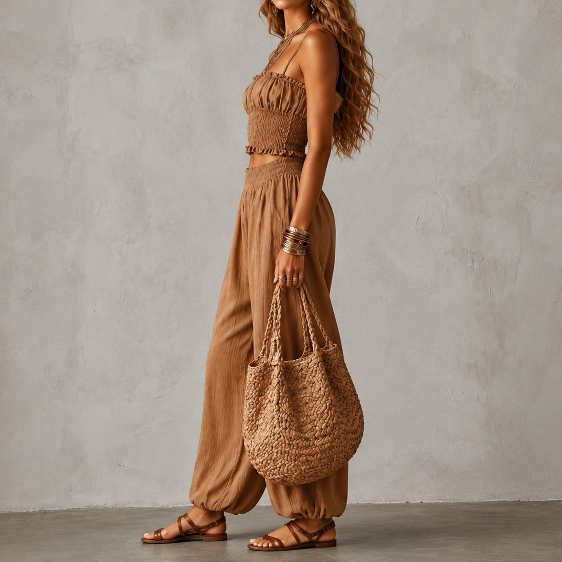Strapless Cropped Tank Top And Lantern Pants Two-piece Set