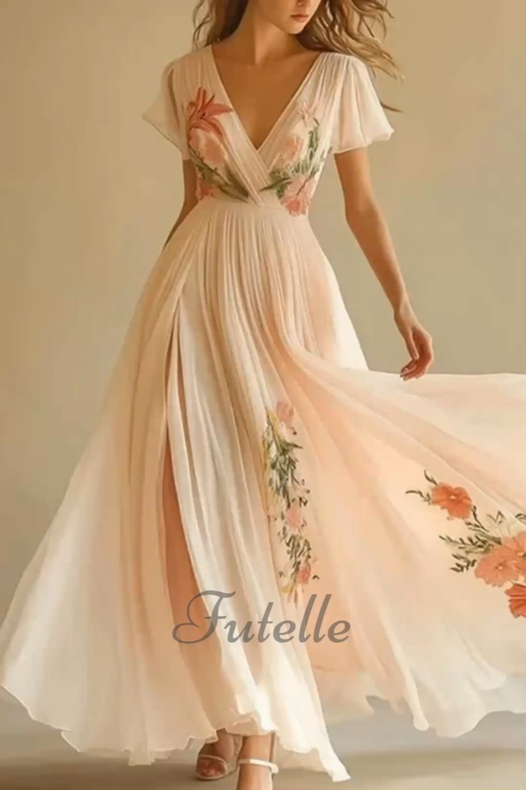 Women's Elegant Printed Pleated Short Sleeve Dress