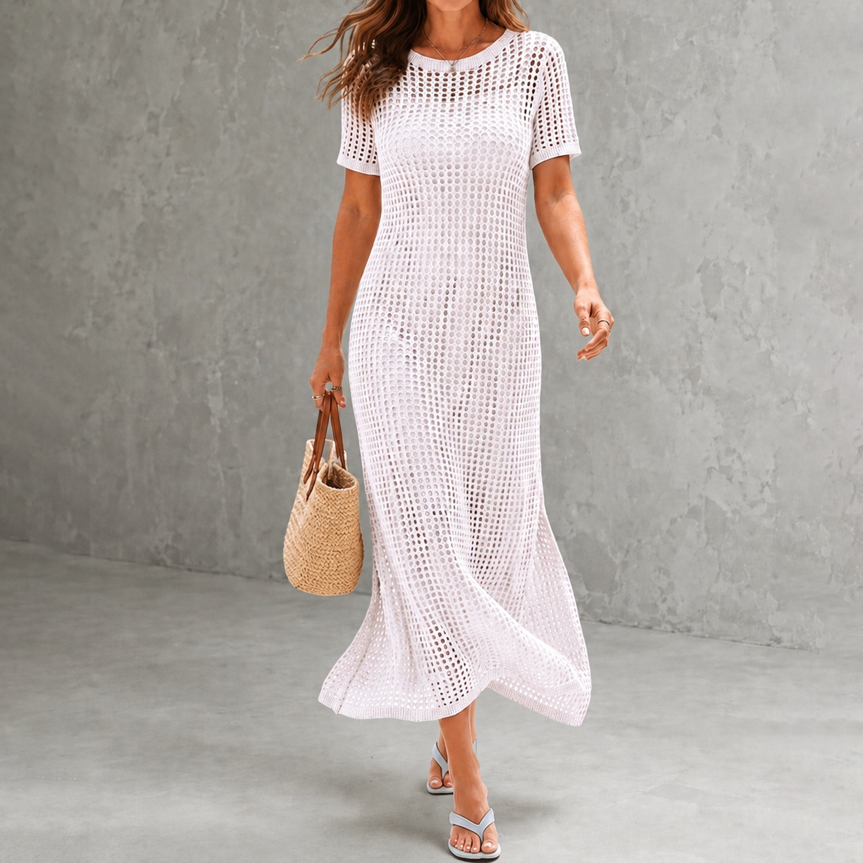 Elegant Round Neck Hollowed-out 2-piece  Maxi Dress