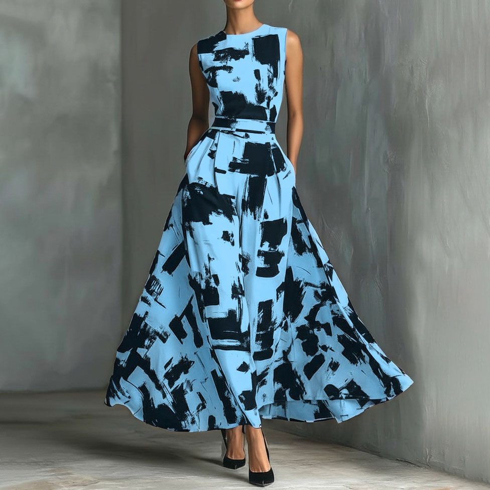 Women's Elegant Abstract Art Print Dress