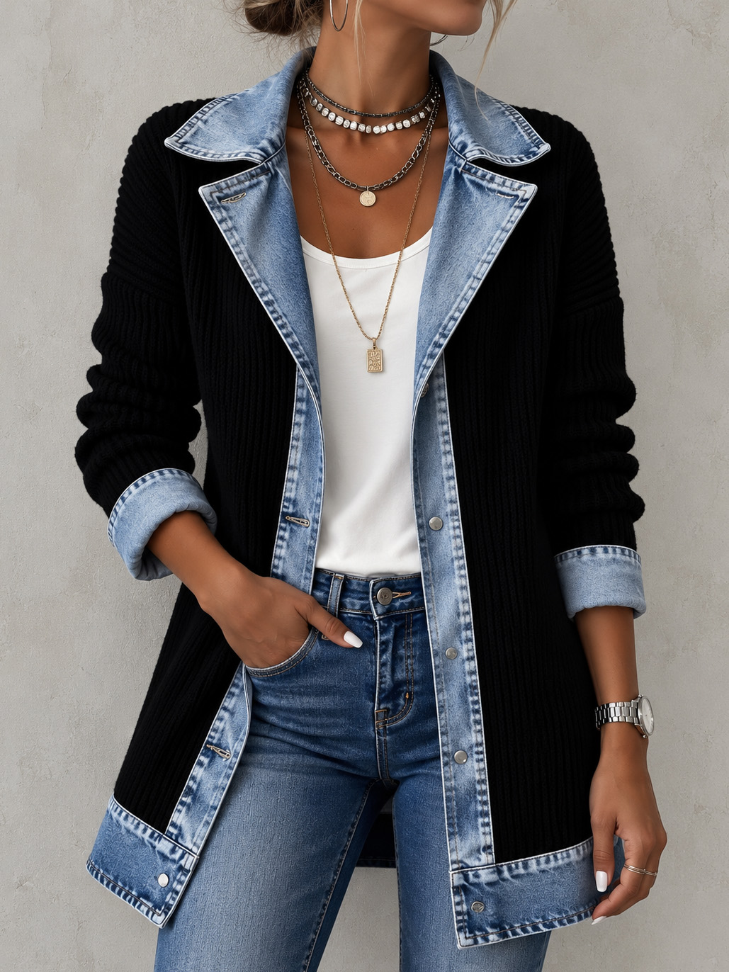 Elegant Long-sleeved Patchwork Jacket