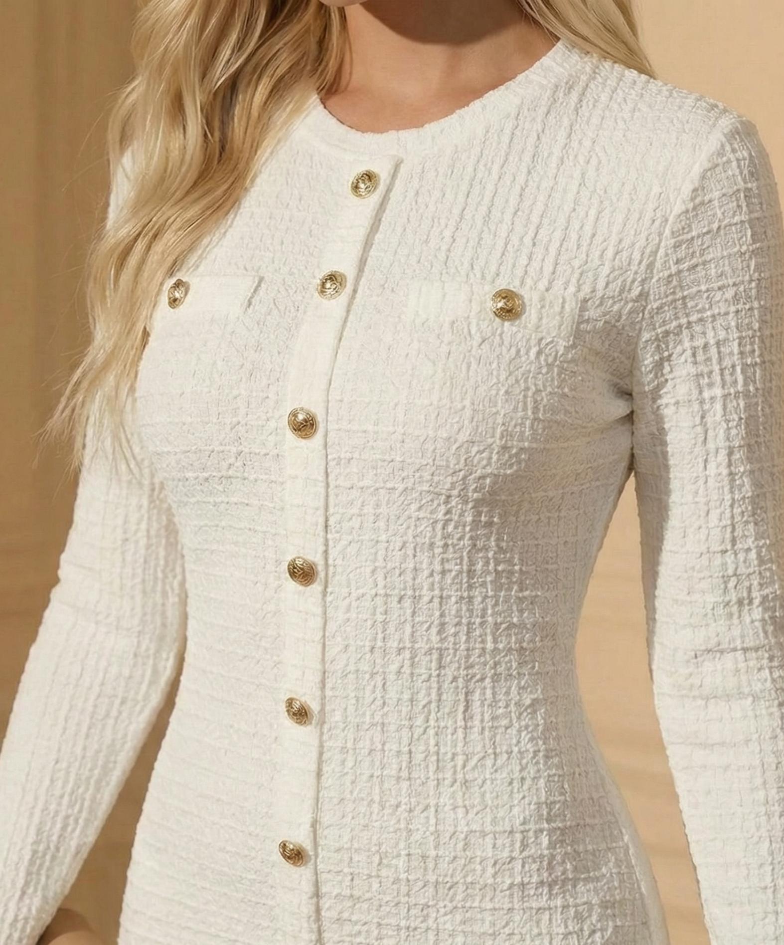 Women's Elegant Style Button Long Sleeve Solid Color Dress