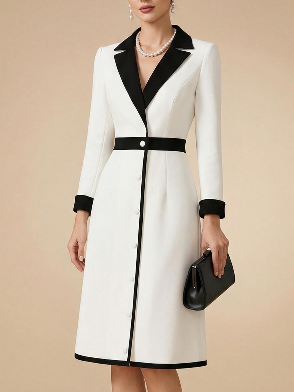 Elegant French Style Contrast Color Midi Dress