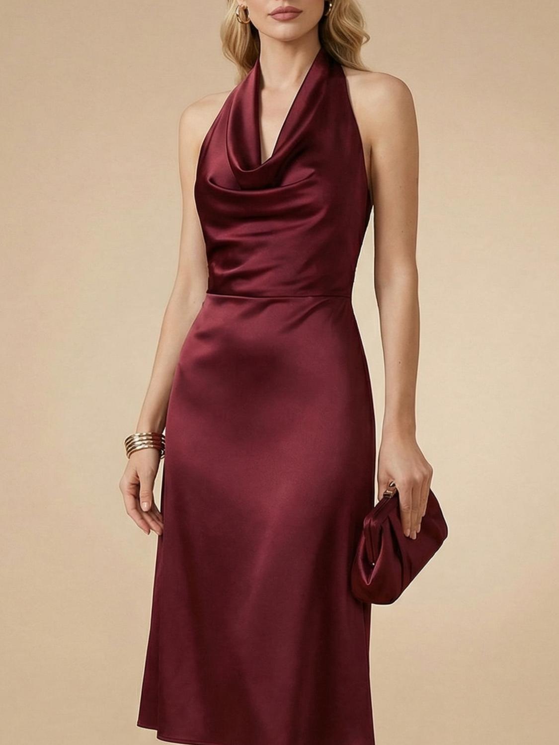 Women's Casual Silk Backless Slip Dress