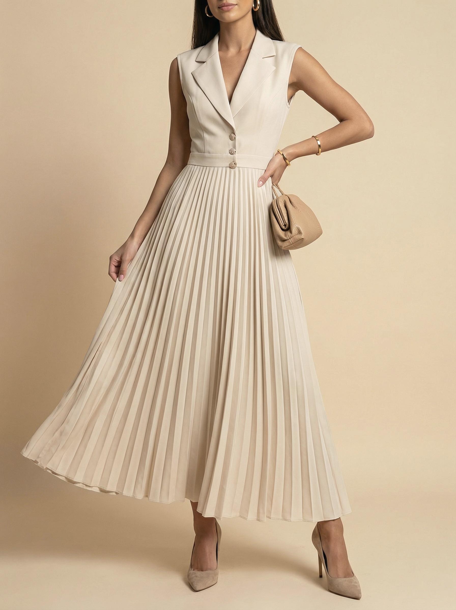 Solid Color Elegant Pleated Long Dress