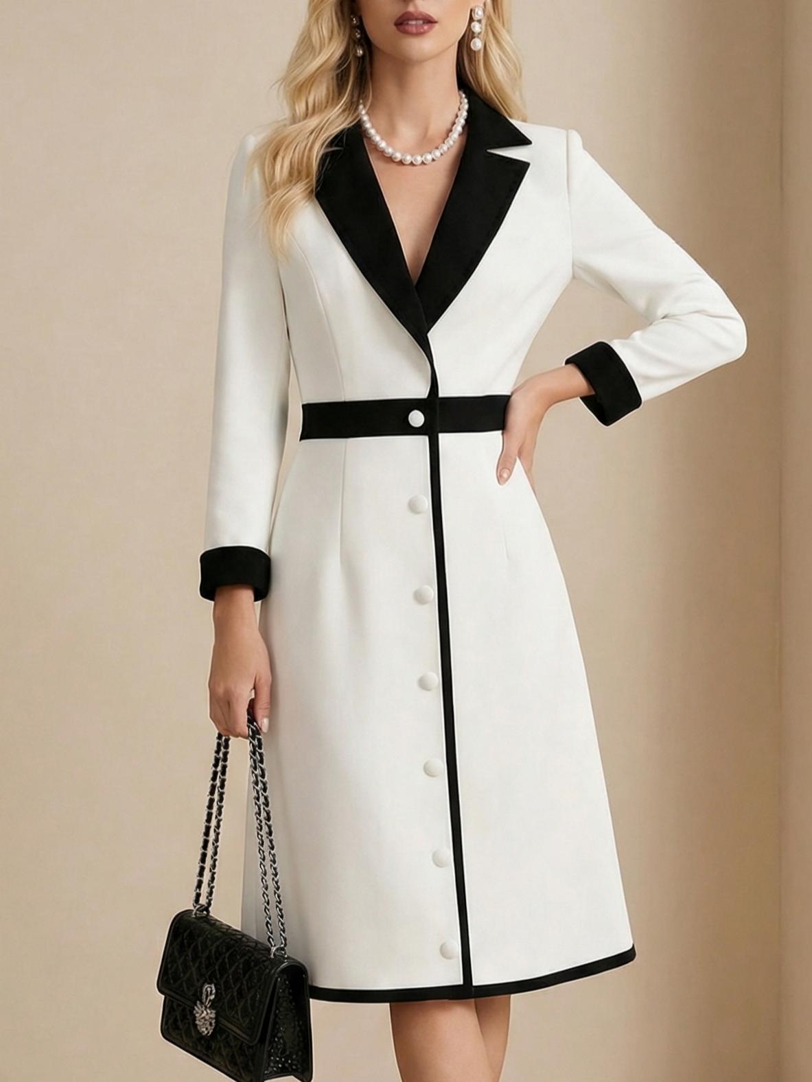 Elegant French Style Contrast Color Midi Dress