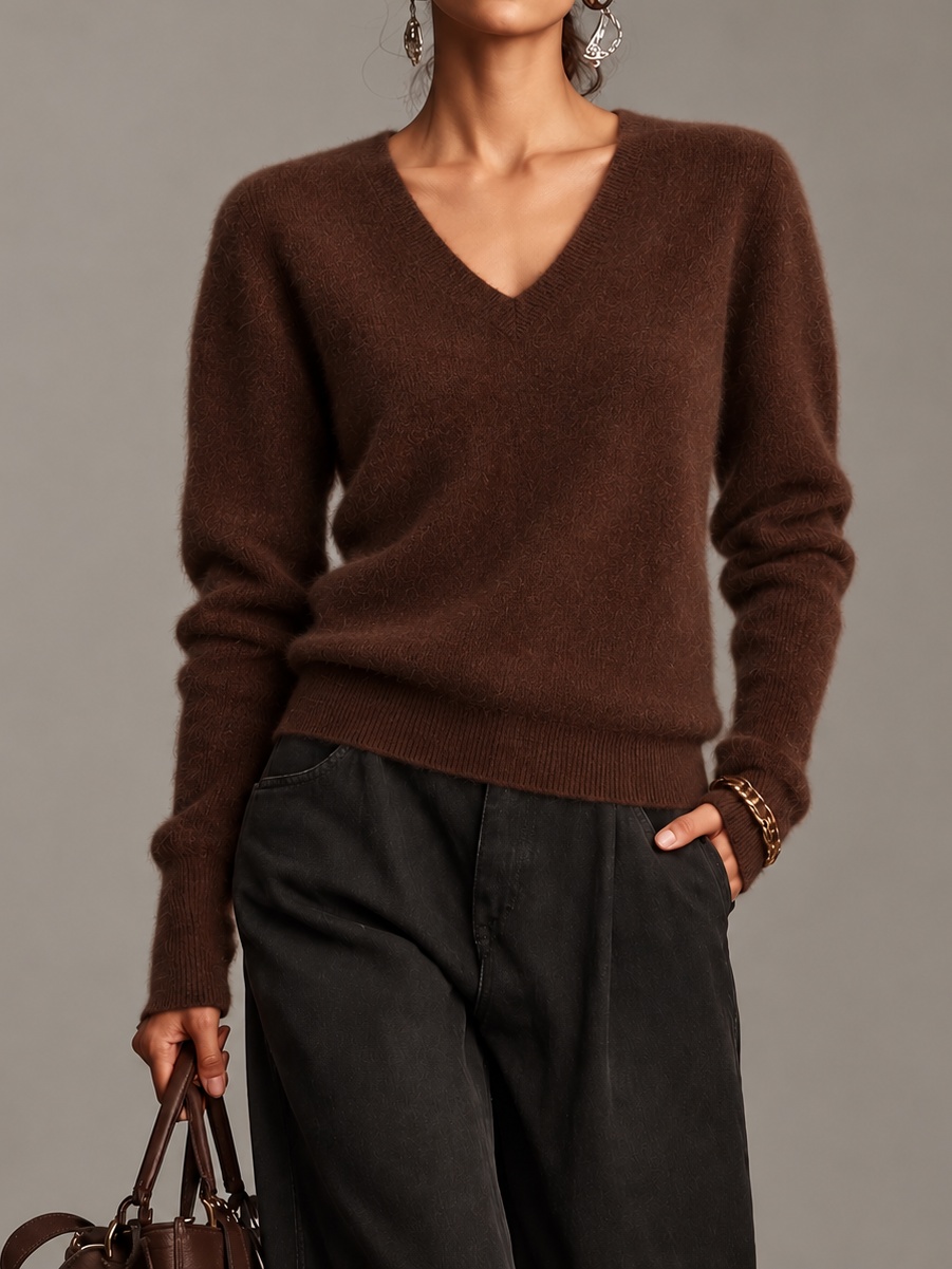 100% Cashmere V-neck Pullover Sweater 