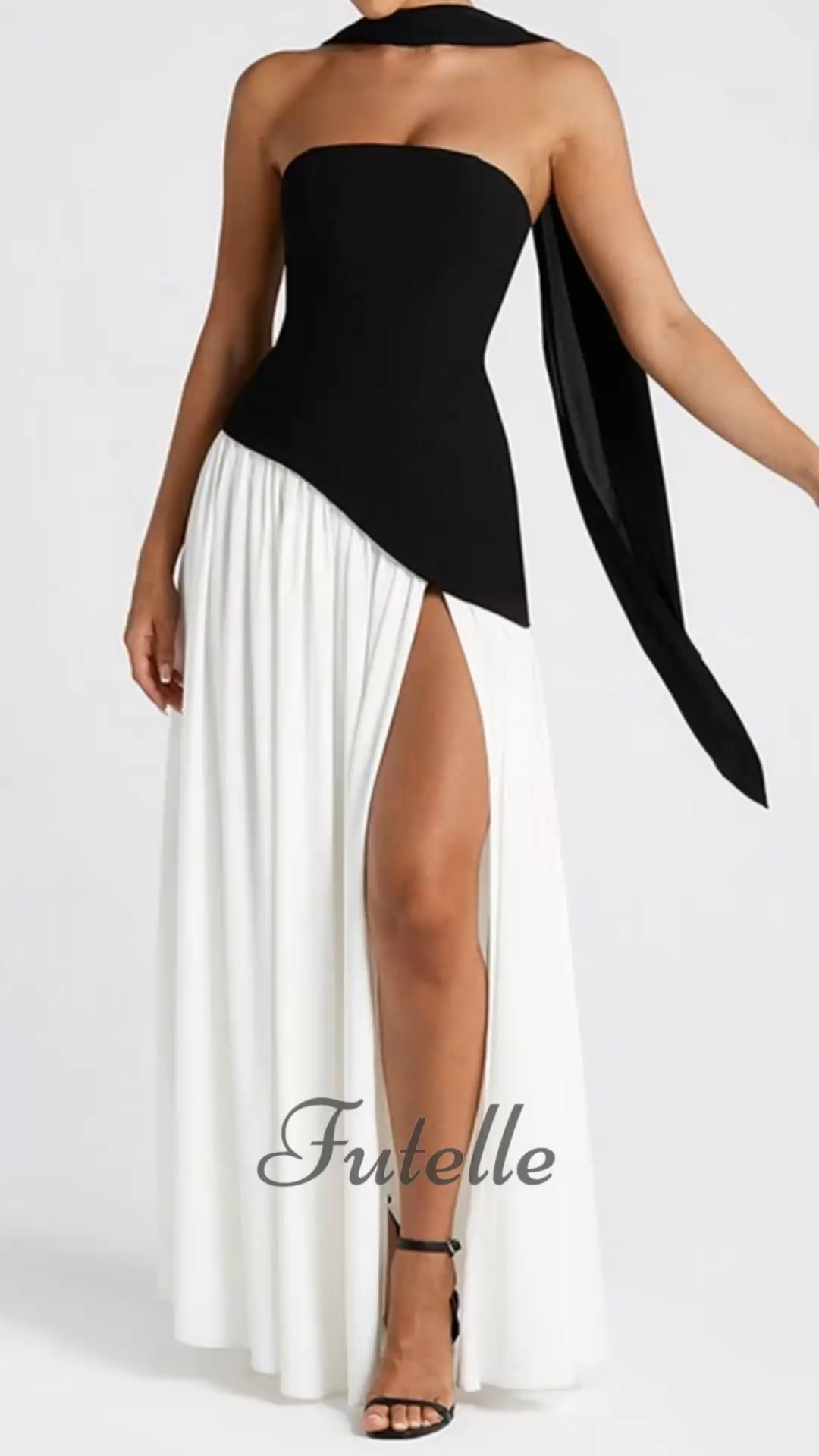 Elegant Backless High-slit Strapless Color-blocked Dress