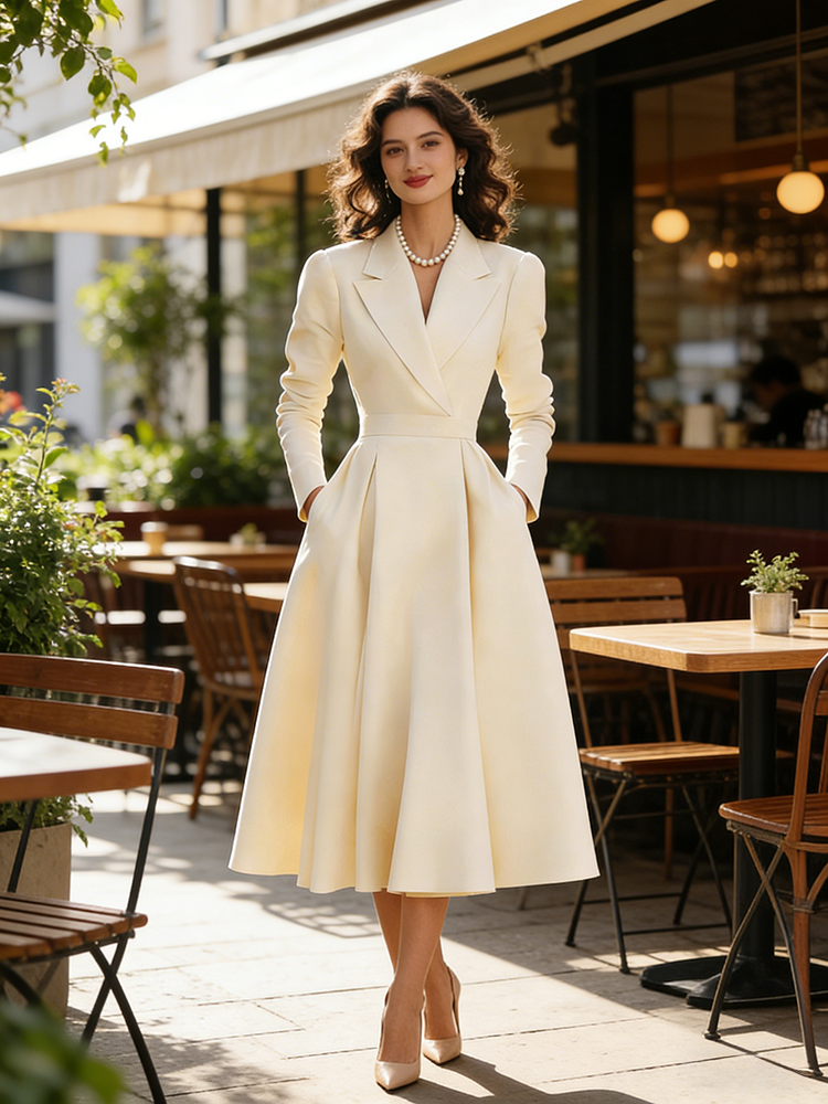 Vintage Classy V Neck Lapels Maxi Dress
