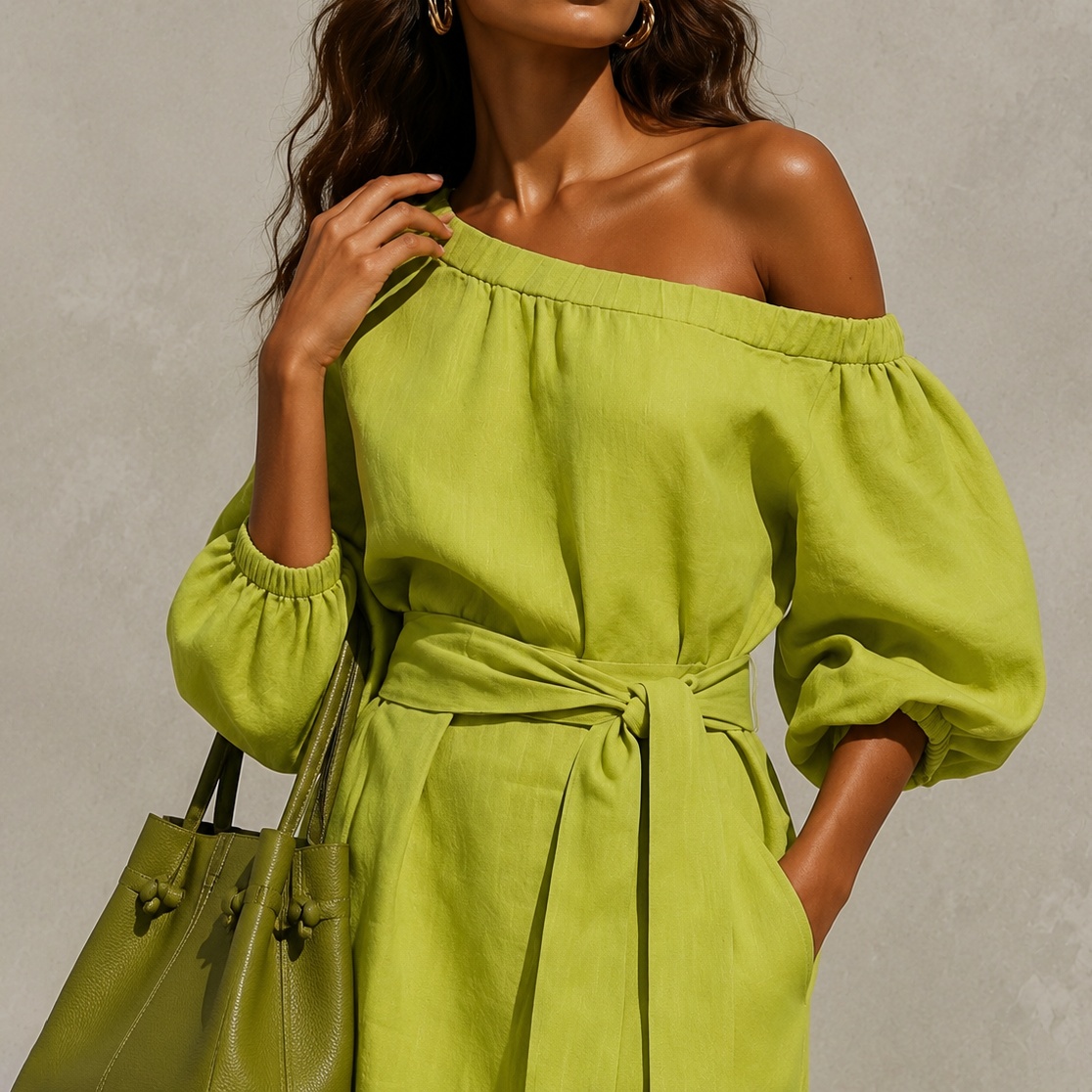 Elegant One-shoulder Long Sleeves With Tie Maxi Dress