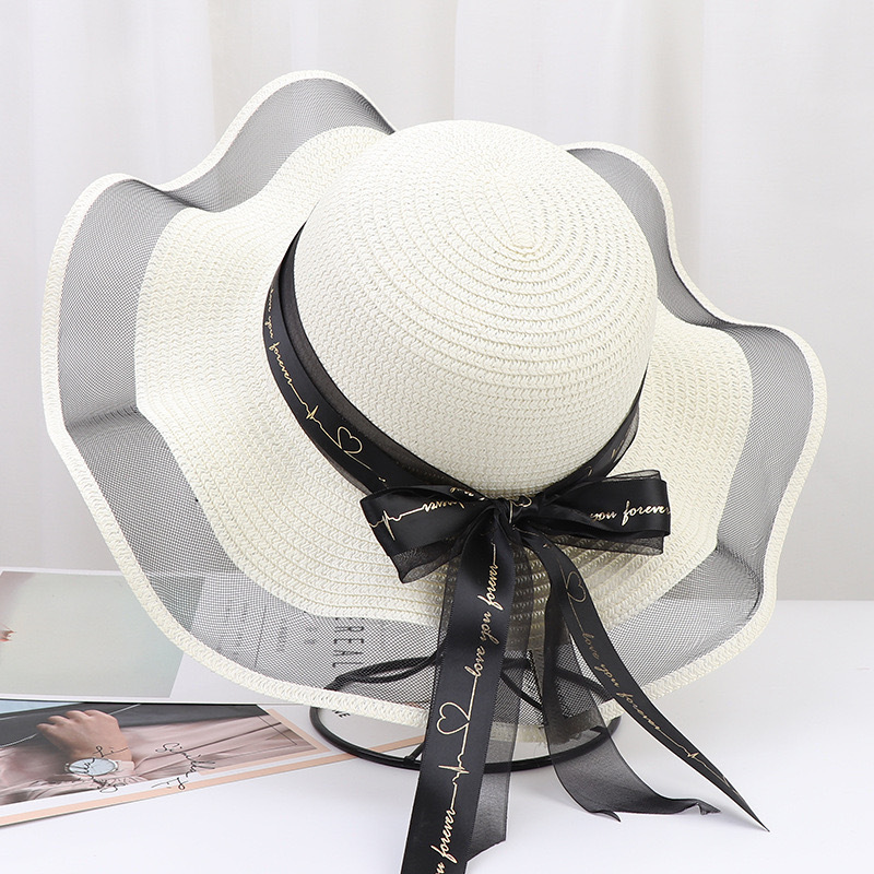 Wide-brimmed Bow Ribbon Beach Hat 