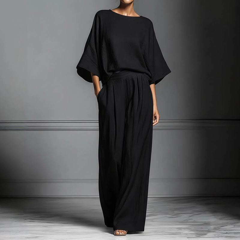 Elegant Bell Sleeved Linen Two-piece Set