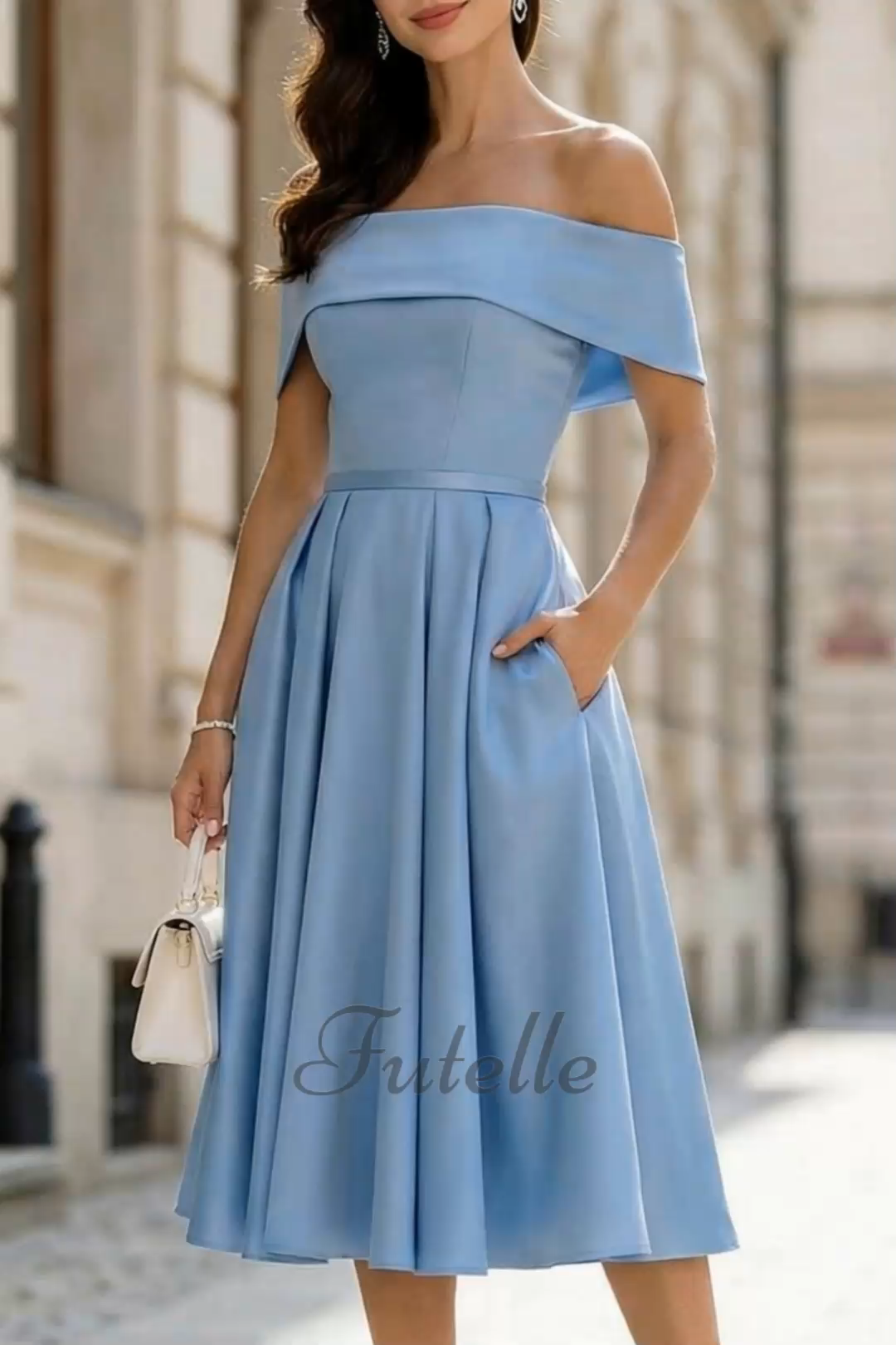 Classy Off Shoulderwide Skirted Satin Maxi Dress