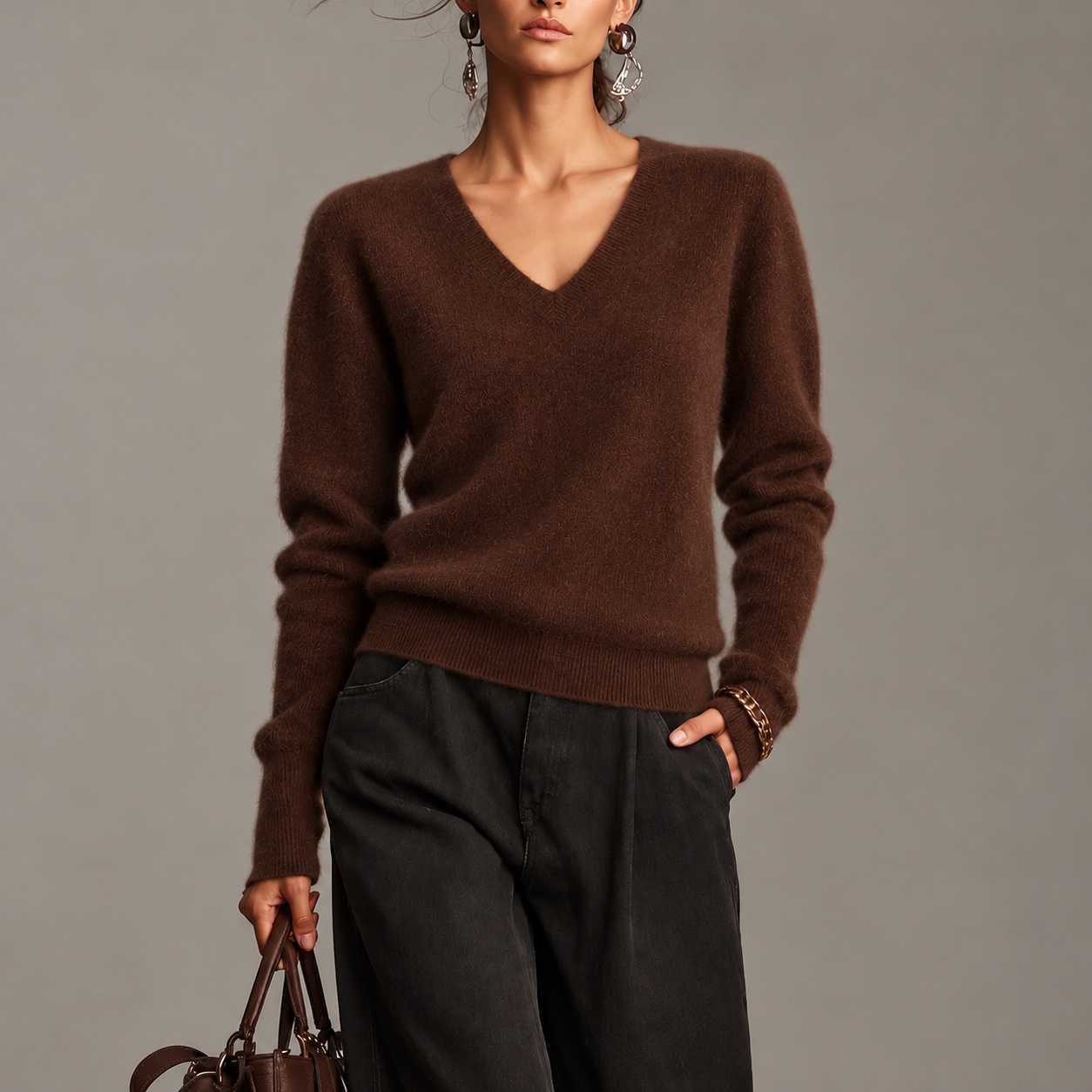 100% Cashmere V-neck Pullover Sweater 