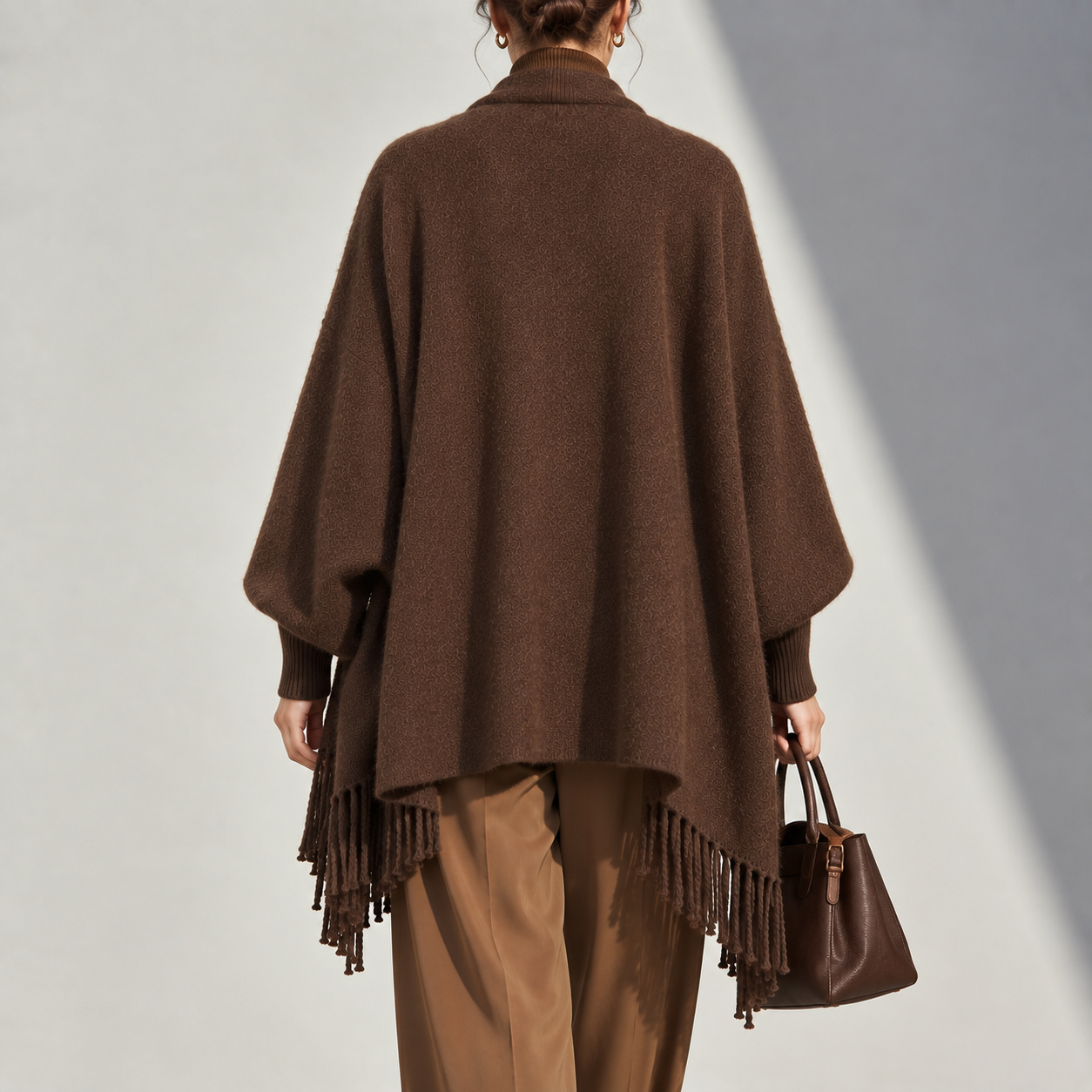 Elegance Yak And Cashmere Blend Batwing-sleeve Knitted Cardigan Shawl With Tassels