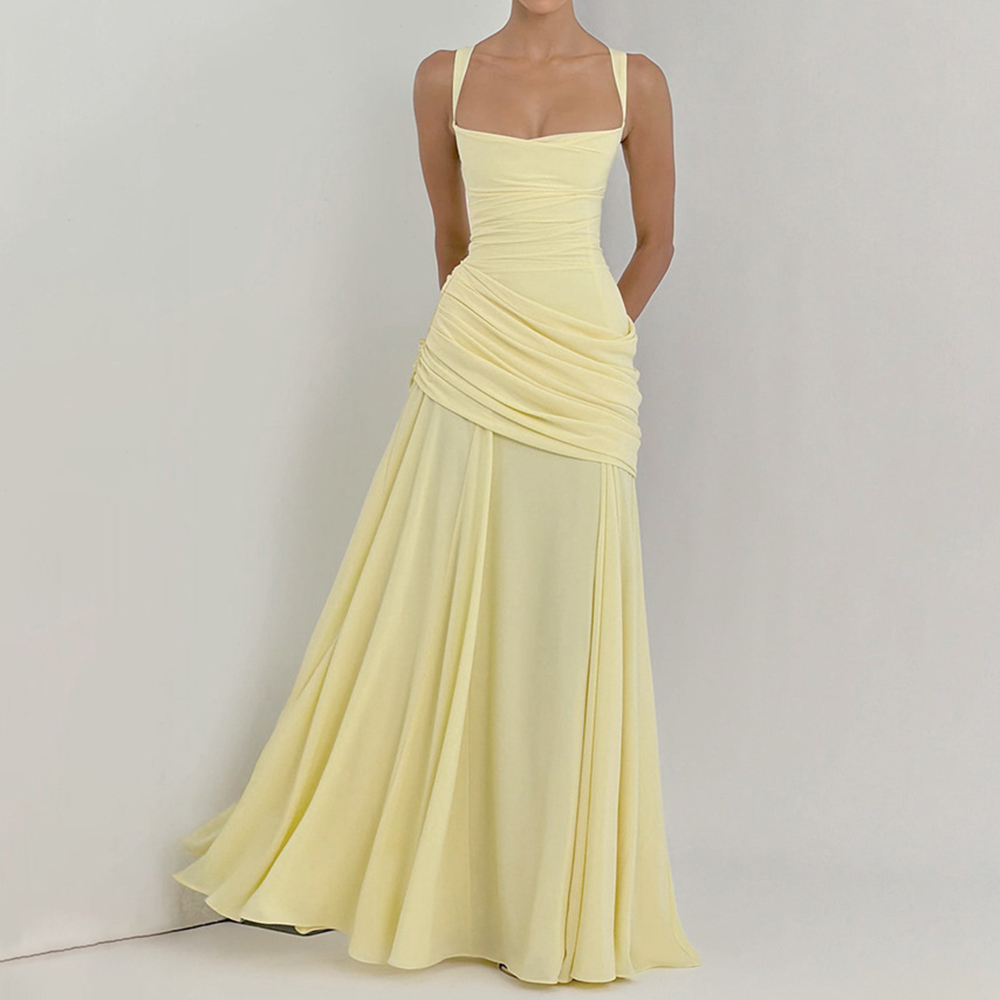 Elegant Solid Color Waistless Backless Fishtail Dress