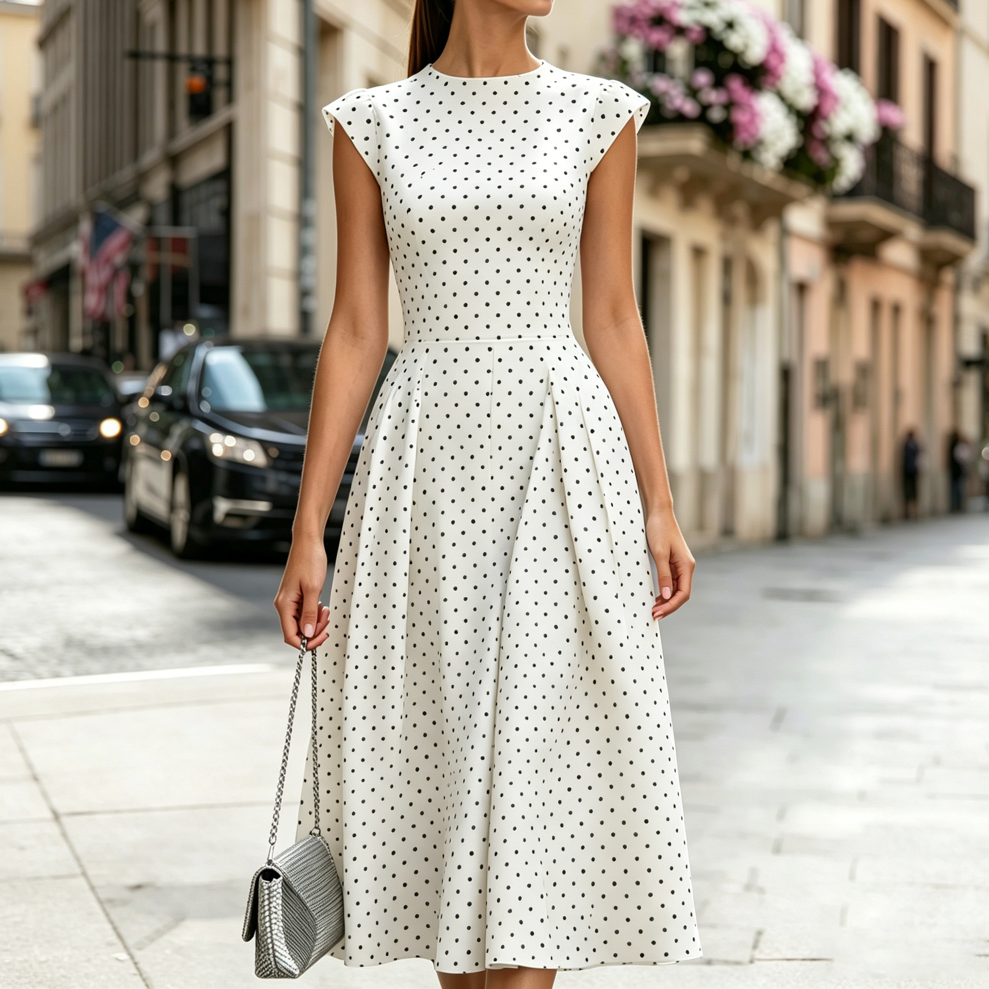 Elegant Polka Dot Fitted Maxi Dress