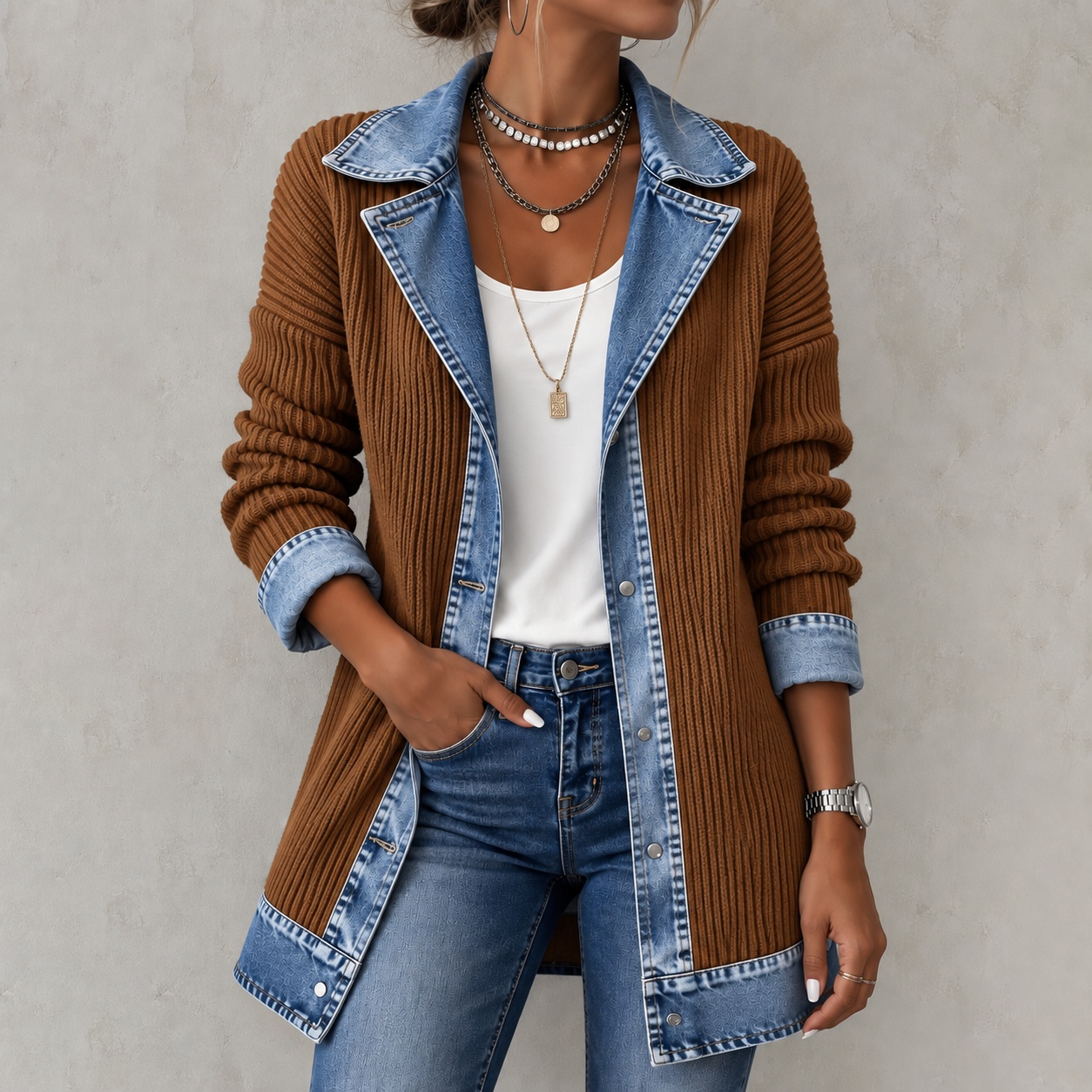 Elegant Long-sleeved Patchwork Jacket
