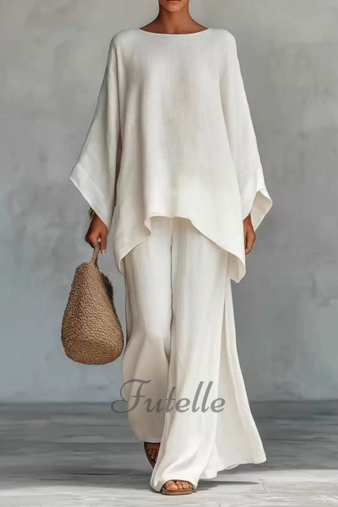 Women's Comfy Linen Blend Flowy Top And Pants Two-piece Set