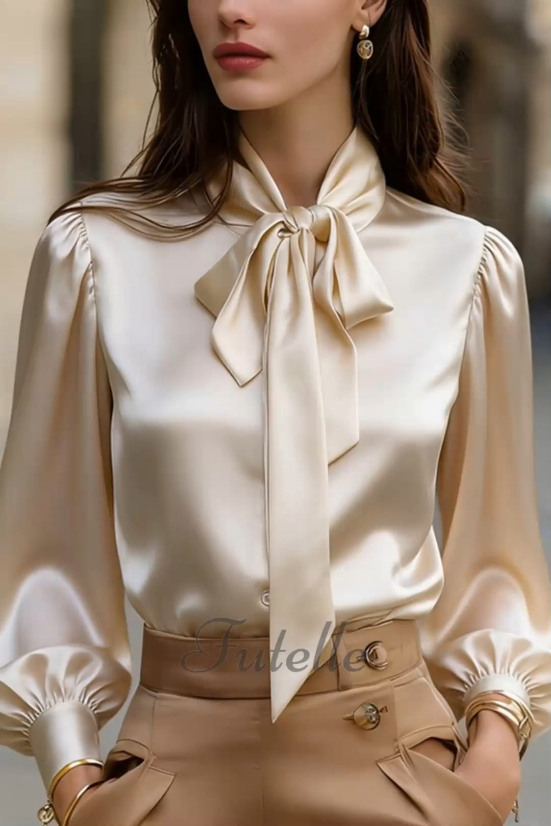 Elegant Temperament Satin Long Sleeve Design Sense Shirt