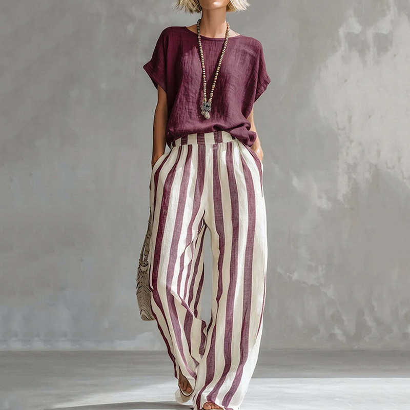 Classic Striped Linen Two-piece Set