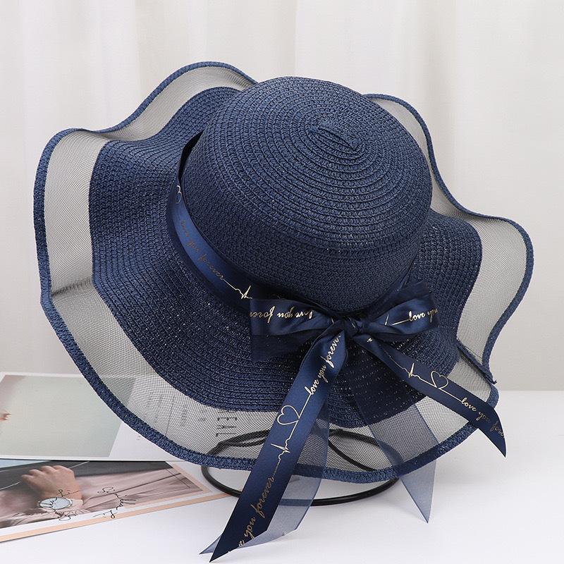 Wide-brimmed Bow Ribbon Beach Hat 