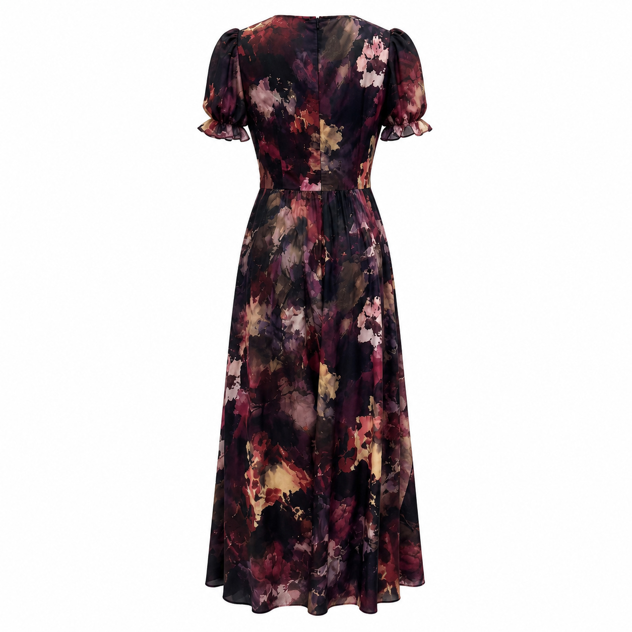 Retro Oil Painting Print V-neck Short-sleeved Chiffon Maxi Dress
