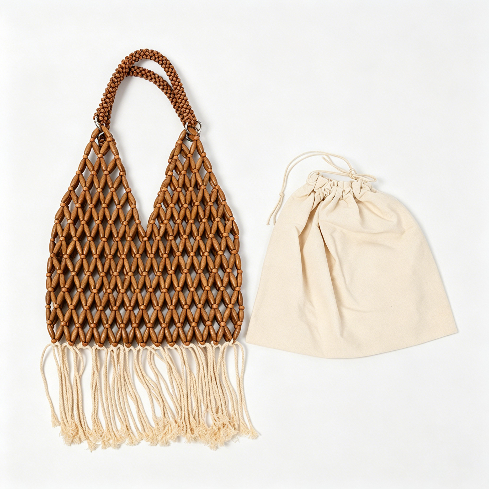 Vacation Tassel Hand-woven Beaded Wooden Bead Handbag