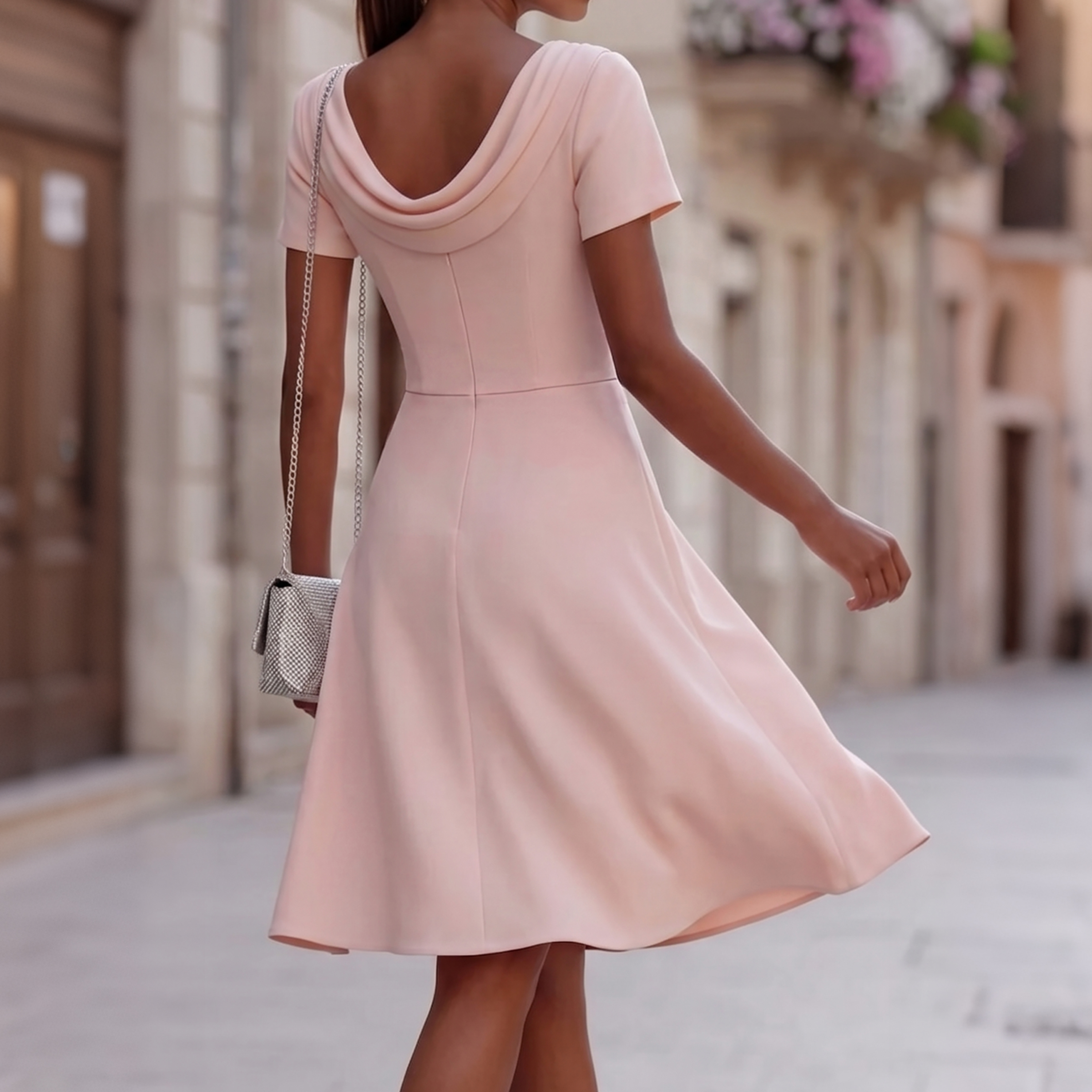 Elegant Solid Color Pleated Waist A-line Midi Dress