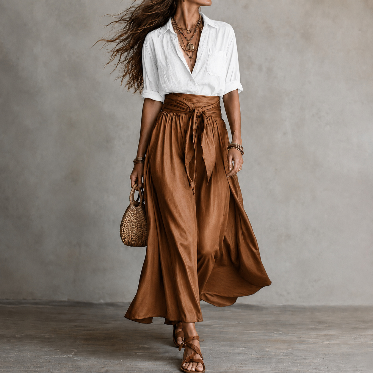 Retro  Two-piece Set Of Skirt And Shirt Maxi Dress