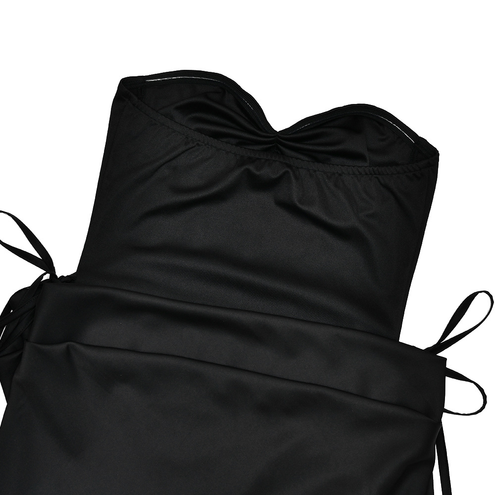 Solid Color Slim Fit Bandeau Jumpsuit And Skirt Two-piece Set