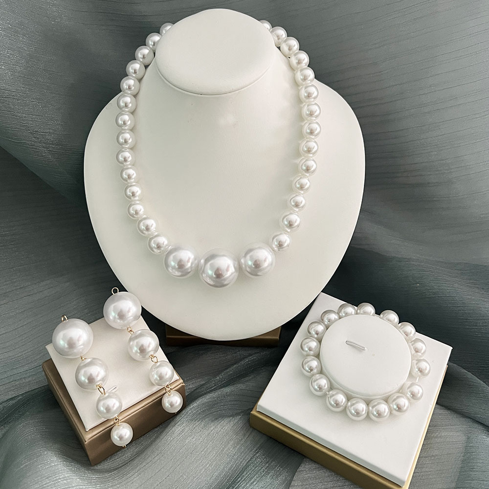 3pcs/set Imitation Pearl  Necklace Earrings And Bracelet Jewelry Set