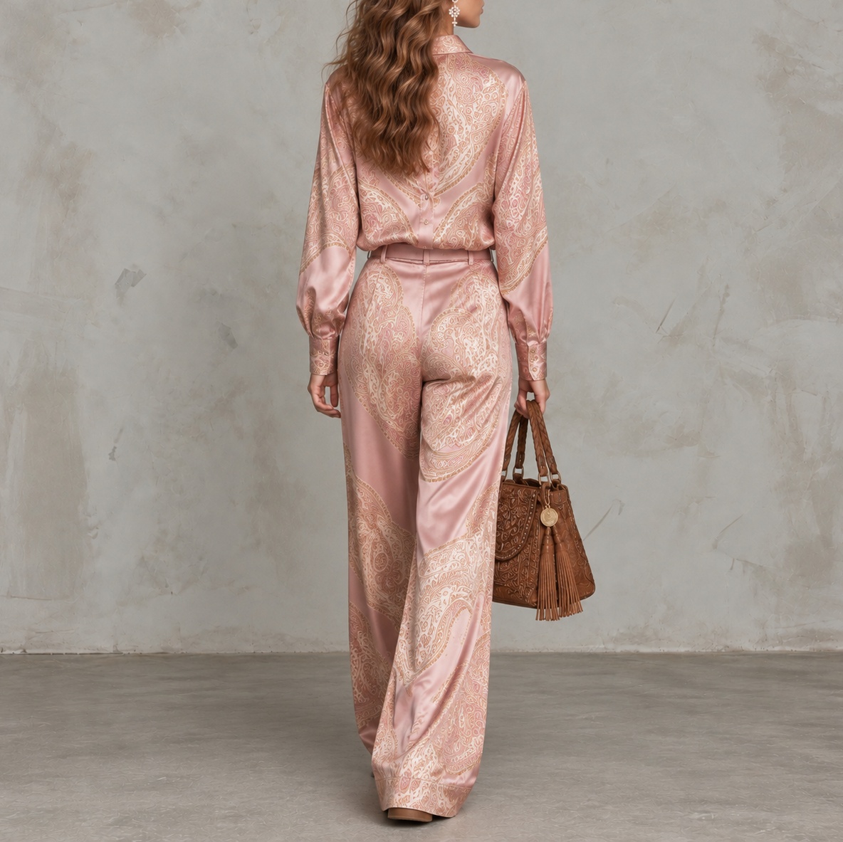 Paisley Print Long-sleeve Shirt And Wide-leg Trousers Set