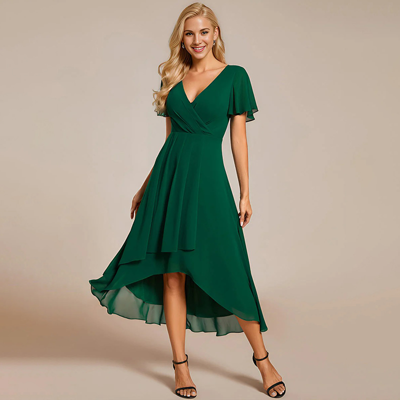 Vintage Ruffles Elegant Chiffon V-neck Flowy Dress