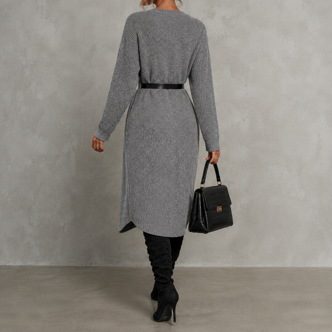 Elegant Crew Neck Long Knit Sweater