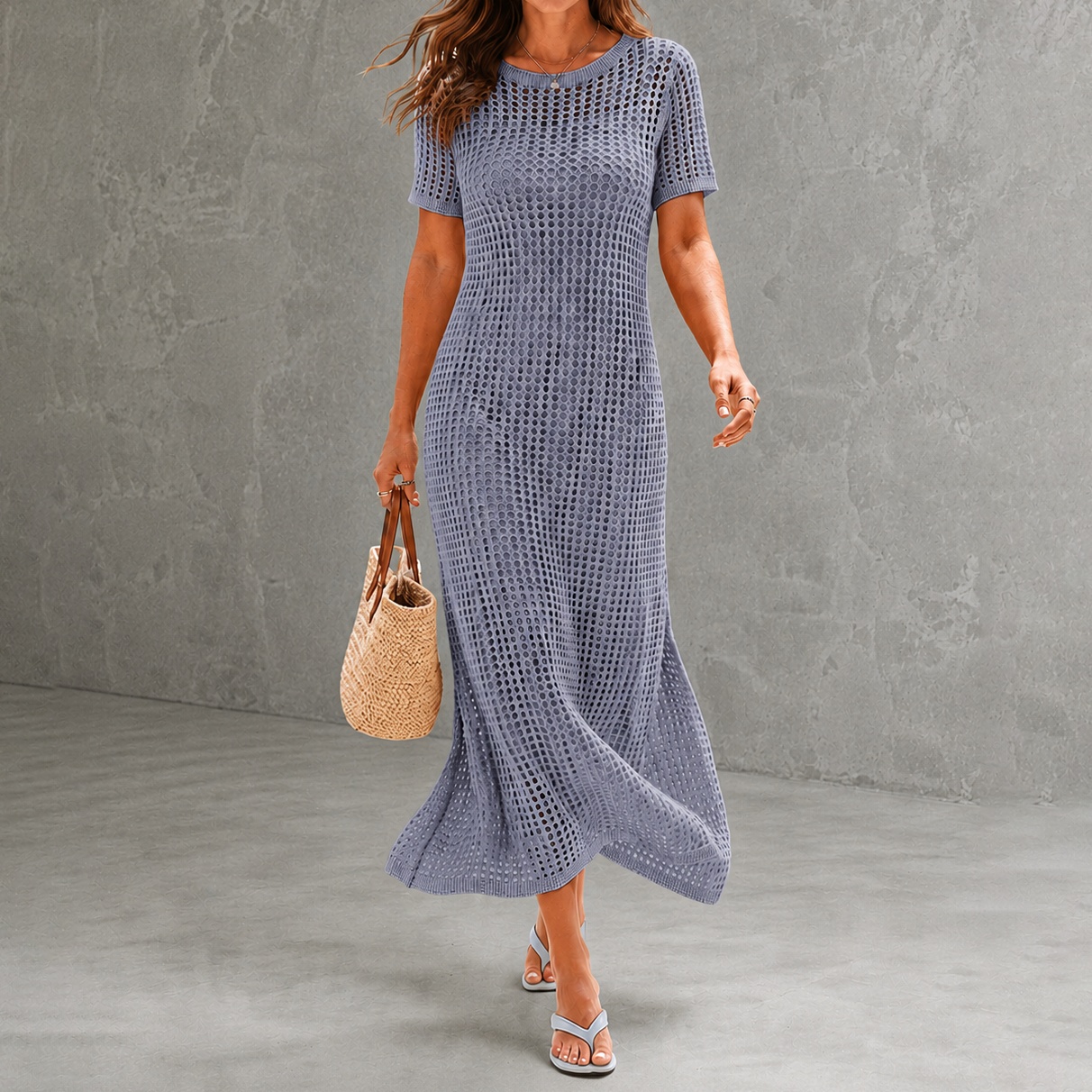 Elegant Round Neck Hollowed-out 2-piece  Maxi Dress