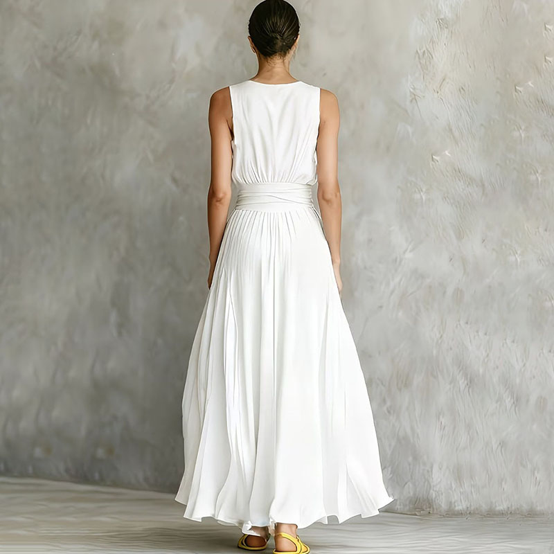 Elegant Loose Waisted Lace-up Long Hem Dress