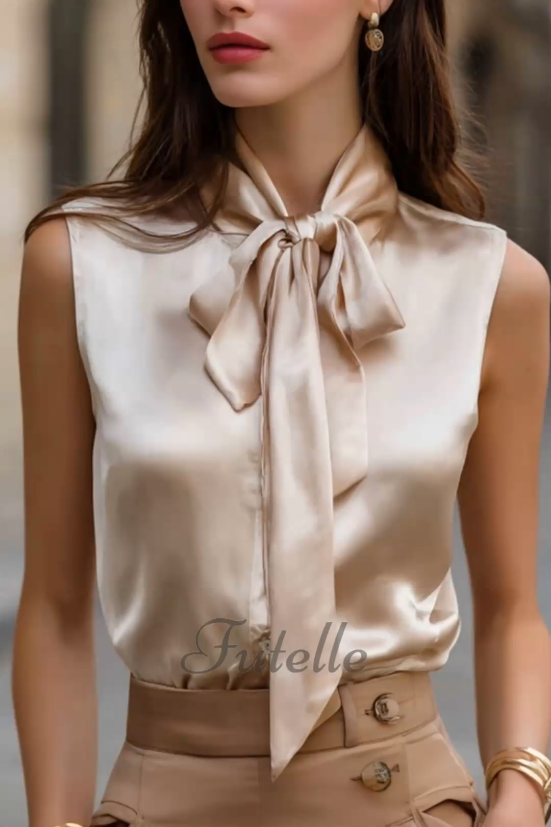 Elegant Temperament Satin Design Sense Lacing Sleeveless Shirt