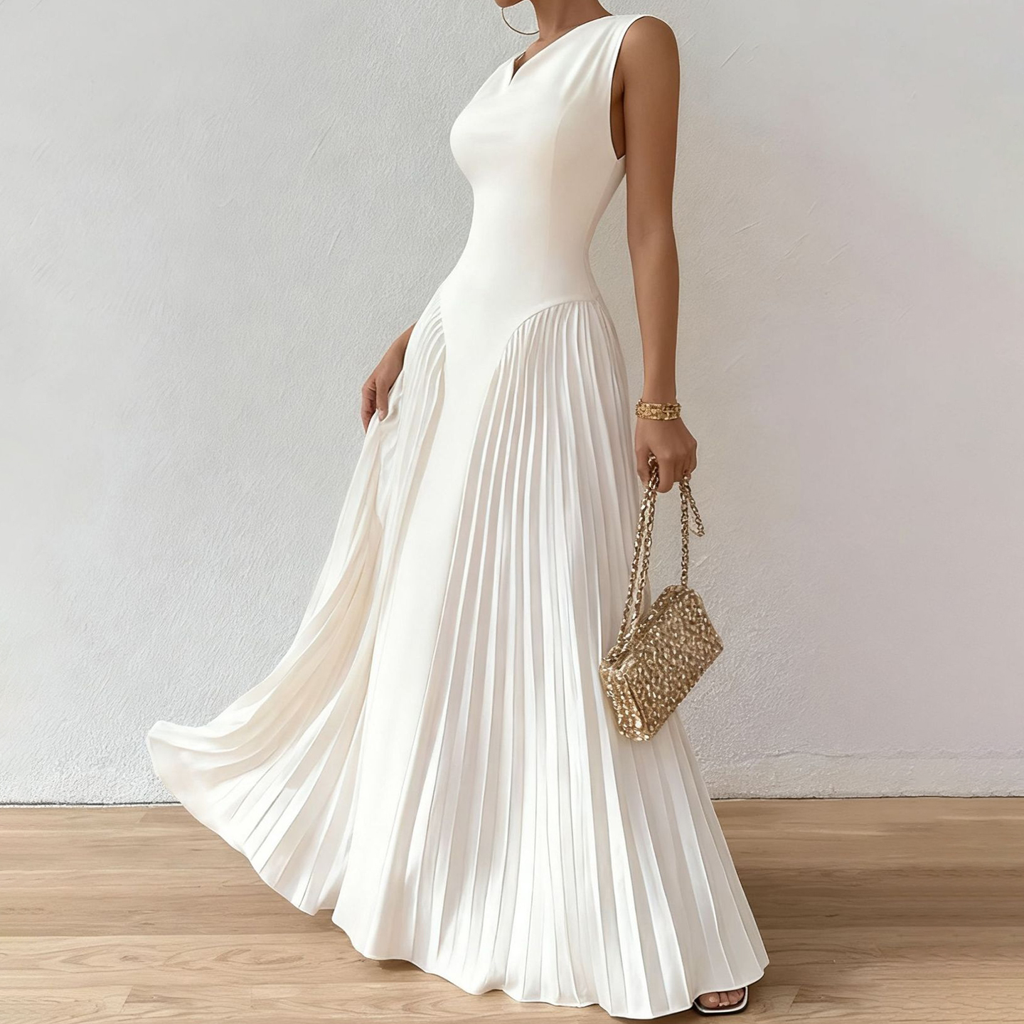 Elegant Pleated Waist Maxi Dress