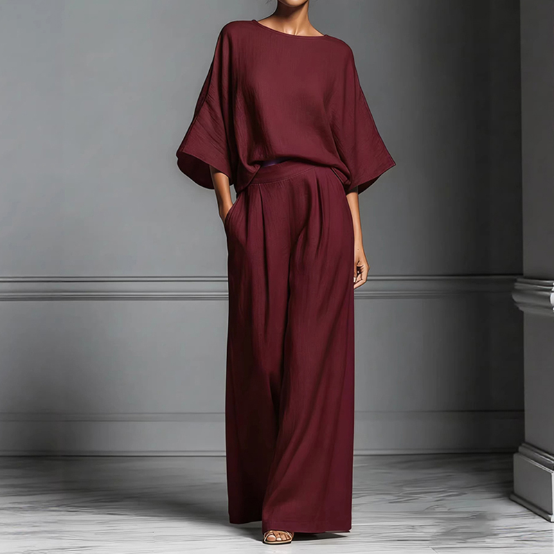 Elegant Bell Sleeved Linen Two-piece Set